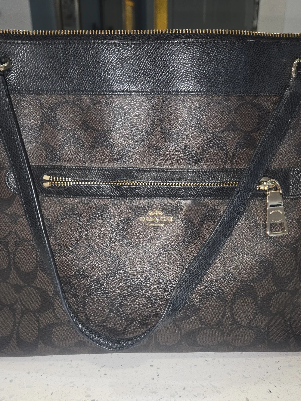 Coach Brown Signature Tote with Black Straps - Picture 8 of 8